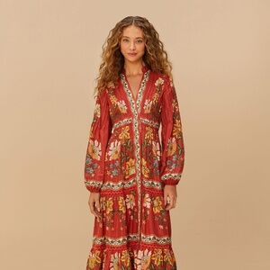 FARM Rio Terracotta Floral Midi Dress